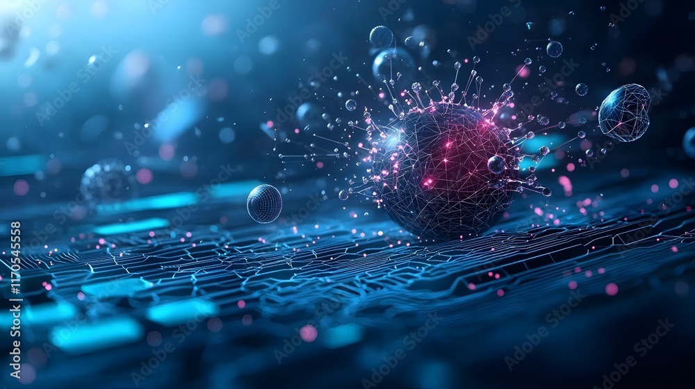 Poster Quantum Computing Visualization of the Dynamic Interaction between Entropy and Energy at Equilibrium Featuring Holographic 3D Energy Fields and Particle Animations Leaving Copy Space at the Top Left