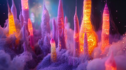 Magical Crochet Cityscape Illuminated Fantasy Knitted Towers