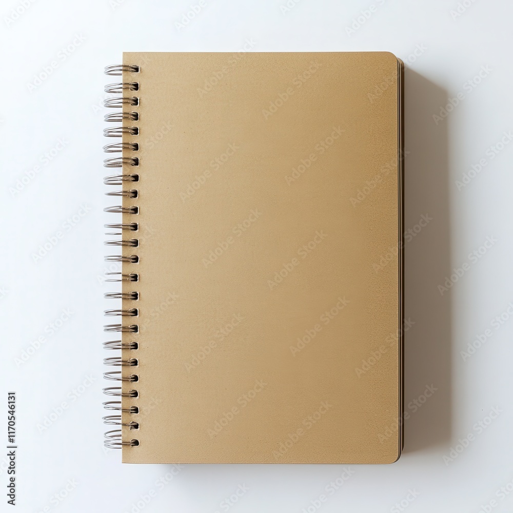 Poster spiral notebook with kraft paper cover on a clean surface creating a minimalist aesthetic suitable f