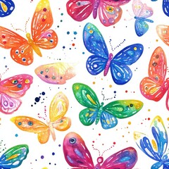 Colorful butterflies in a playful doodle watercolor style create a cheerful and whimsical atmosphere full of joy and creativity