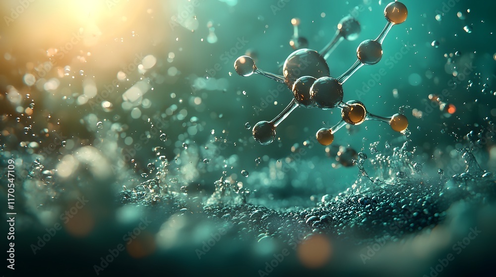Poster quantum computing visualizing the concept of chemical potential in equilibrium with animated molecul