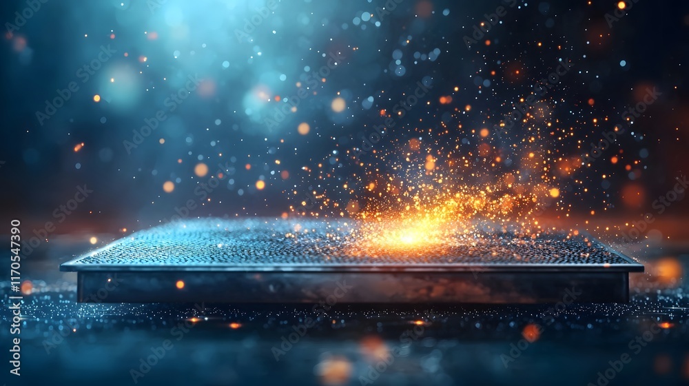 Poster quantum computing modeling the photoelectric effect with virtual particles being emitted from a meta
