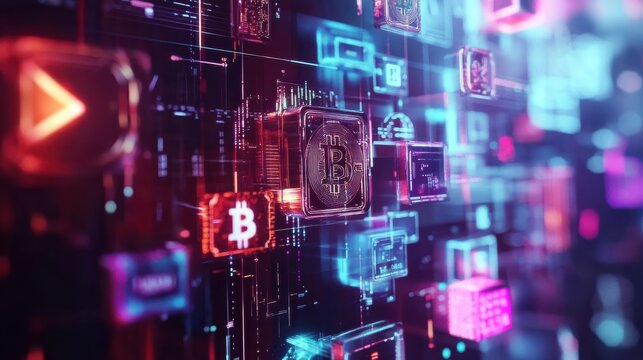Modern design illustrating cryptocurrency concepts with vibrant colors and digital elements in a futuristic style