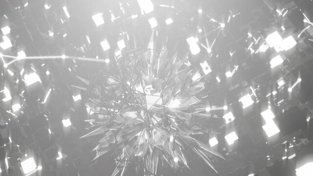 A geometric luminous sphere surrounded by platforms and lights in an abstract technological environment. Video loop seamless synchronized at 120 bmp
