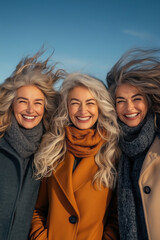 Fototapeta premium Radiance Redefined: Stylish Women in the Golden Years posing outdoors.