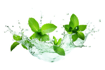 fresh mint leaves splashing in water isolated on white or transparent png