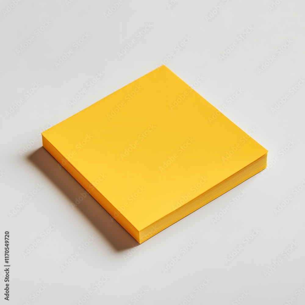 Poster bright yellow sticky note pad placed flat for note-taking and reminders in an organized workspace
