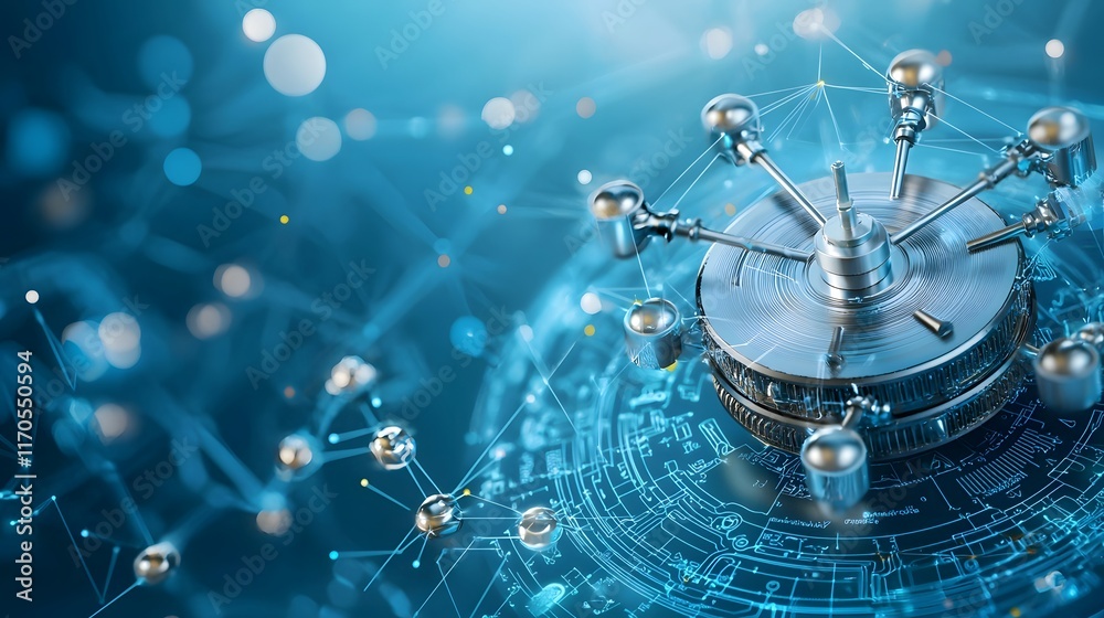 Poster Quantum Computing Displaying Rotational Equilibrium Conditions with Balanced Forces and Net Torque on Rotating Object Leaving Copy Space at Top Right for Text