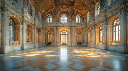 Fototapeta premium Ornate Palace Hall With Sunlight Streaming Through Windows