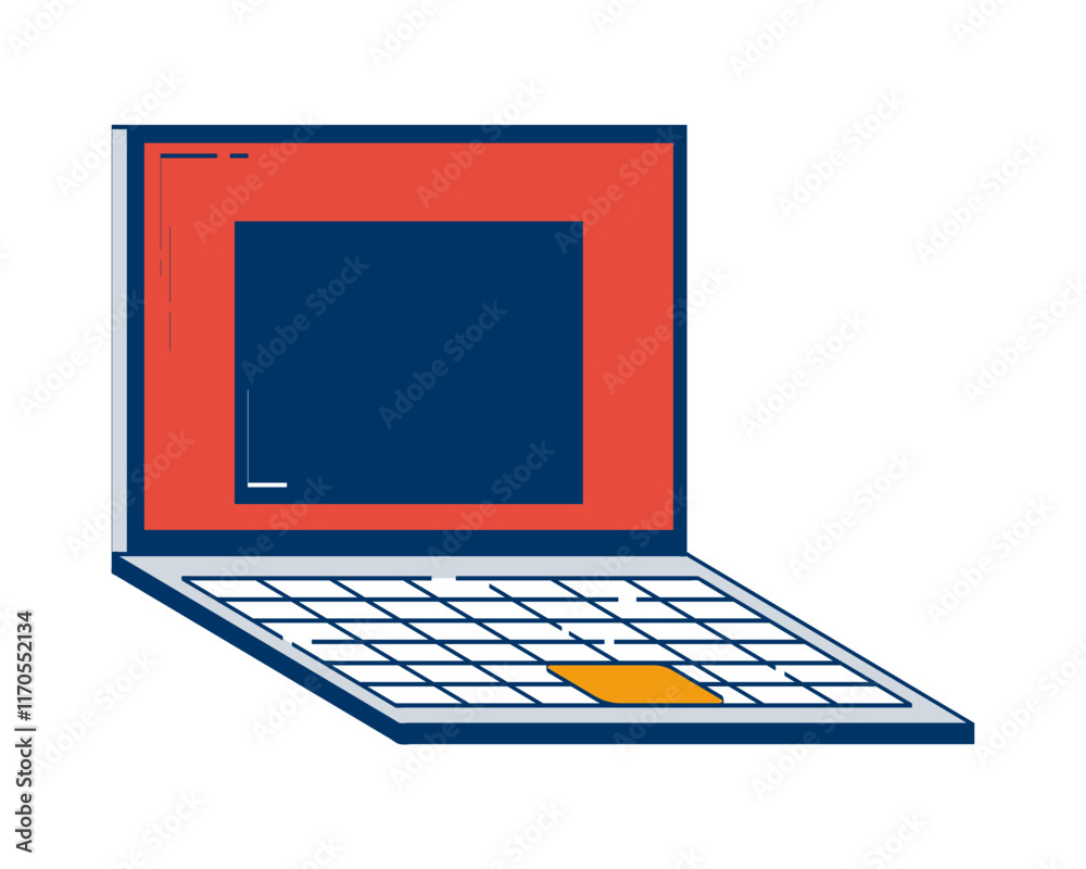 Poster minimalist open laptop with empty web window on display 2d doodle object. digital device. modern tec