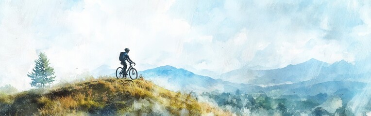 Mountain biker enjoying a serene landscape during a sunny afternoon