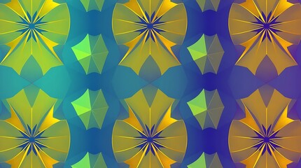 Abstract Geometric Pattern: A captivating and seamless pattern of geometric shapes in vibrant shades of yellow, green, and blue. This intricate design creates a mesmerizing visual experience.