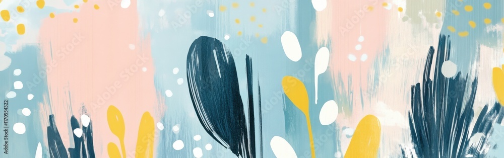 Poster soft pastel blue pencil strokes create a calming abstract composition with vivid shapes and textures