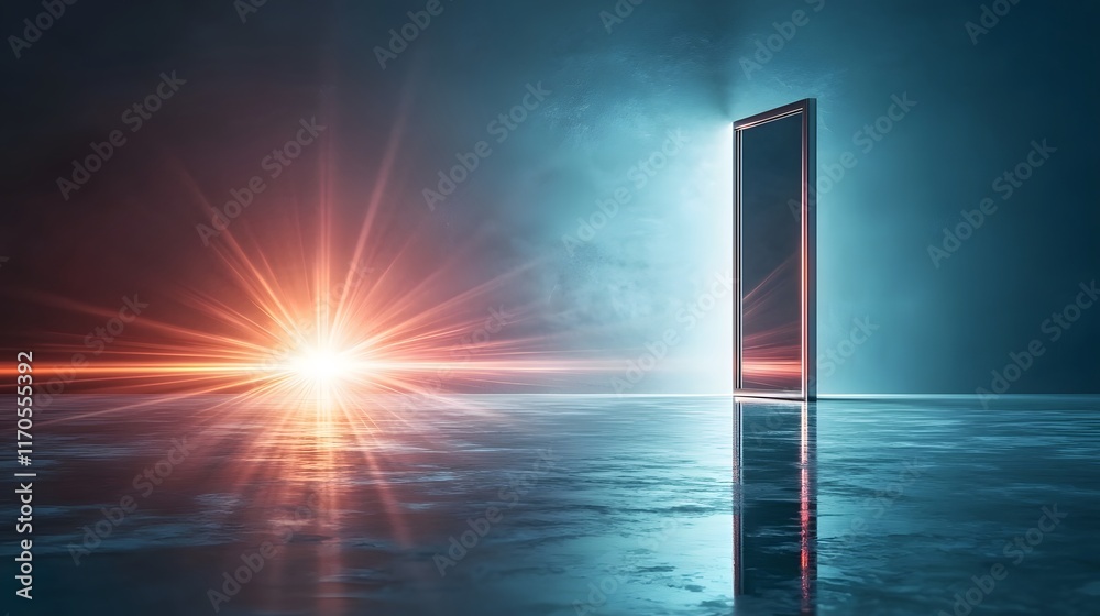 Poster quantum model illustrating the law of reflection in classical optics showing light rays bouncing off