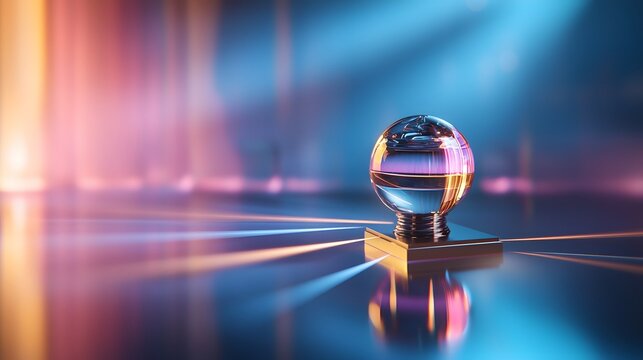 Quantum optics model demonstrating the law of reflection in classical physics showing light rays bouncing off a mirrored reflective surface with a clean minimal and abstract visual design