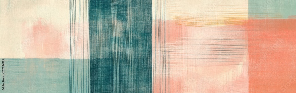 Aufkleber Muted teal grid lines overlay soft pastel textures creating a calming artistic display