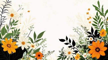 Obraz premium Vibrant Floral Arrangement with Orange and White Flowers on a Soft Cream Background for Background or Decoration Use
