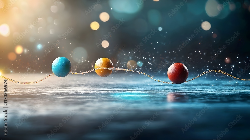 Poster quantum collision model illustrating the conservation of momentum in a two body system with the tran