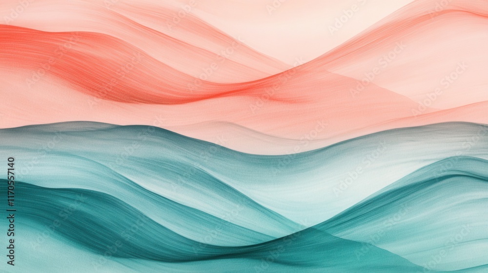Poster Delicate gradient of elegant pencil strokes creating a serene wave pattern in soft colors