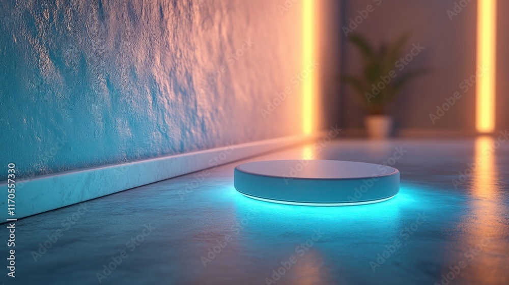 Poster minimalist form icon in turquoise and white with soft ambient lighting and gradient background