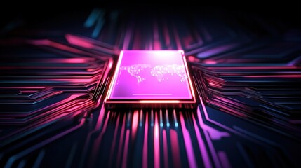 Futuristic Digital Technology Concept with Circuit Board and Map