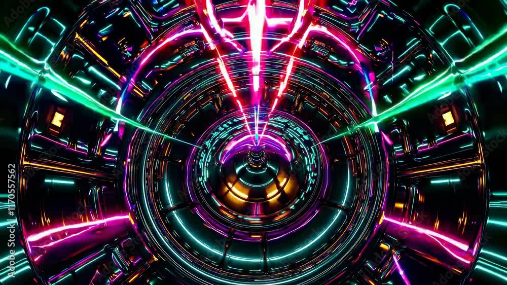 Poster colorful neon lights create a mesmerizing vortex in a futuristic digital landscape