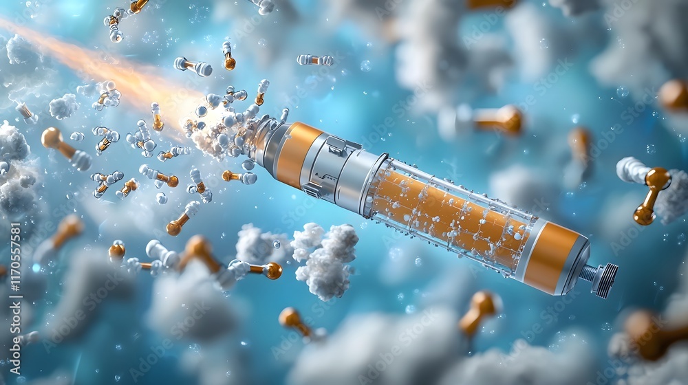 Poster quantum computing visualization depicting the conservation of momentum during a rocket launch showca