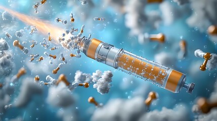 Obraz premium Quantum Computing Visualization Depicting the Conservation of Momentum During a Rocket Launch Showcasing the Interaction Between Gases and the Rocket s Motion