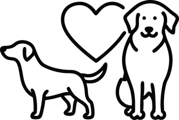 Linear drawing of a labrador, a dog and a heart