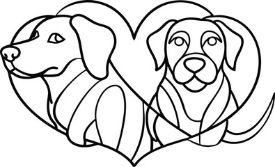 Linear drawing of a labrador, a dog and a heart