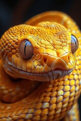 Fototapeta premium Vibrant Yellow Snake Close-Up for 2025 Celebration, Bright Decor, Artistic Design, Nature Inspiration