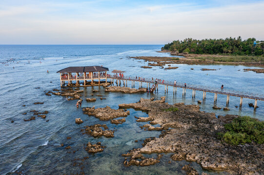 Aerial view of jetty at Cloud 9 surfing spot, Siargao island, Surigao del Norte, Philippines