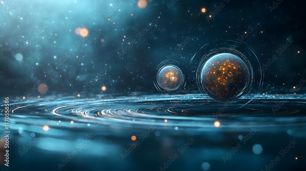 Poster quantum momentum conservation visualization in gravitational field an abstract digital depicting the