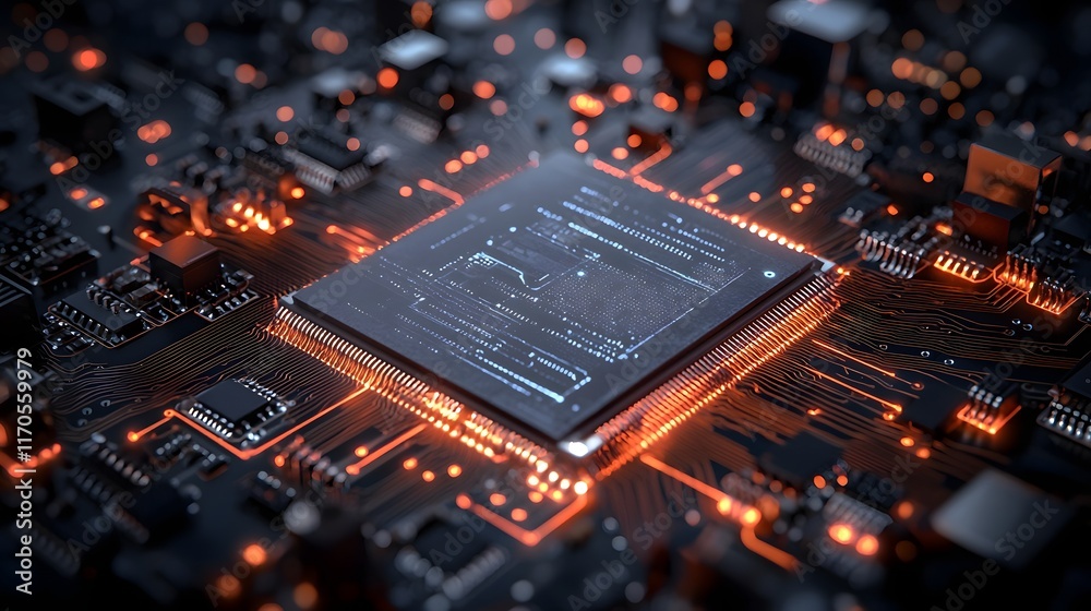 Poster quantum computing simulation illustrating energy conservation from power sources to electrical load 