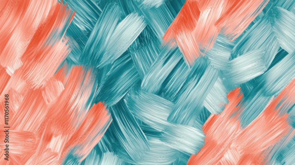 Aufkleber Abstract pencil strokes create a vibrant background of coral and teal interacting in a textured pattern