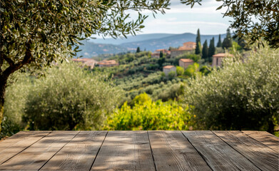 Fototapeta premium A rustic wooden table set in the foreground