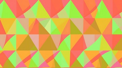 Abstract Geometric Pattern: Vibrant coral, lime green, and gold triangles intertwine in a mesmerizing geometric pattern, creating a dynamic and visually captivating abstract background.  