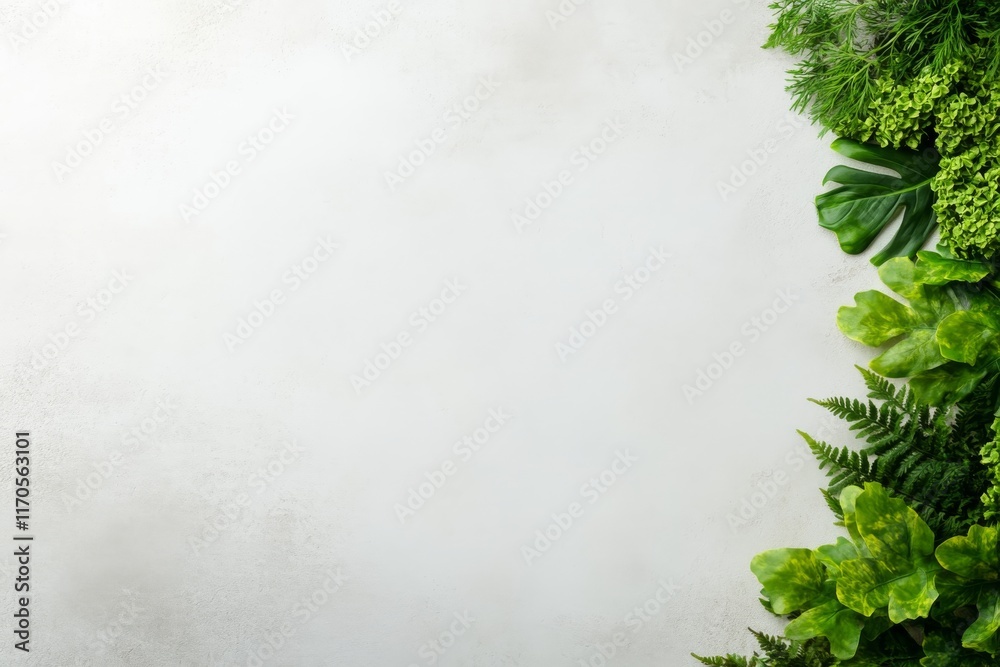 Poster an elegant display of tropical green leaves, including monstera and bird's nest fern, is arranged on