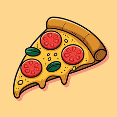 Flying Slice Of Pizza Cartoon Vector Illustration. Fast Food Concept Isolated Vector. Flat Cartoon Style