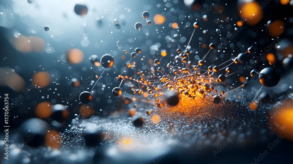 Poster quantum model visualizing the energy conservation in a system of particles undergoing diffusion depi