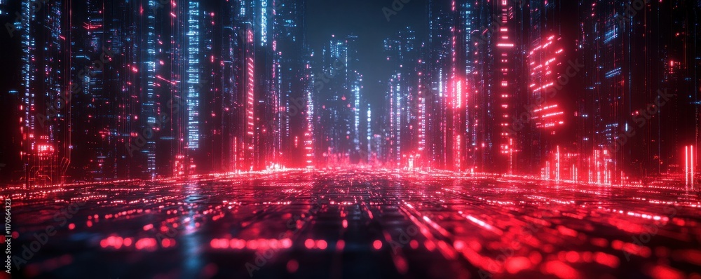 Aufkleber futuristic cyberpunk cityscape background with glowing lines neon lights and digital waves for techn