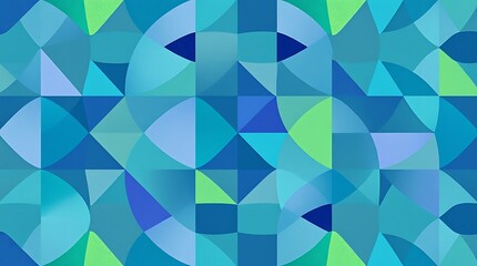 Abstract Geometric Pattern in Blue and Green Hues:  A mesmerizing digital artwork showcases a seamless pattern of overlapping geometric shapes in shades of blue and green.
