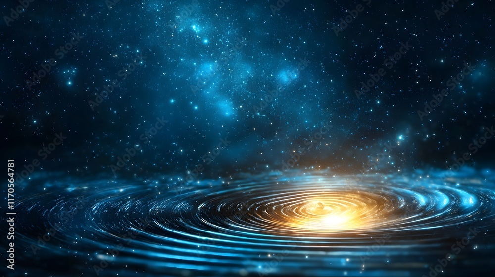 Poster quantum model illustrating the impact of gravitational waves on the fabric of space time showing the