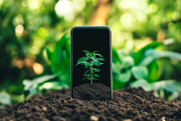 smartphone displaying a vibrant green landscape