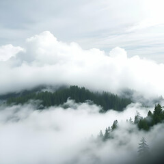 Fototapeta premium Scenic view of mountains and fog and part shot of church.