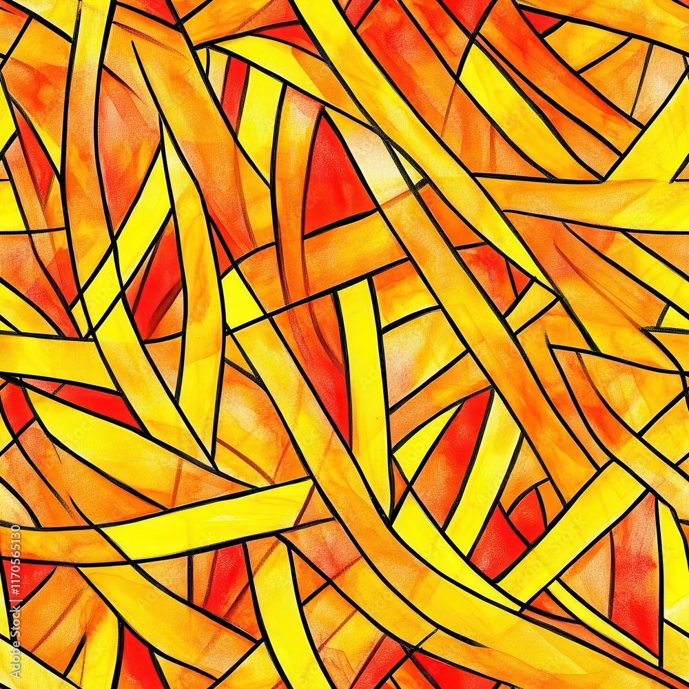 Poster vibrant watercolor doodle with intertwining yellow and orange lines creating an abstract design full