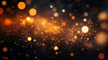 Fototapeta premium Golden bokeh lights scattered across a dark background, a dreamy festive atmosphere. Abstract design