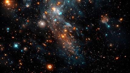 Quantum simulation demonstrating the effect of gravity on light showing the gravitational phenomenon around a black hole leaving copy space at the bottom right for text overlay