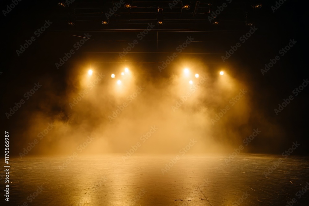 Aufkleber A wide shot of a luxurious stage featuring sparkling lights against a dark backdrop, creating an elegant ambiance with ample copy space on the right side