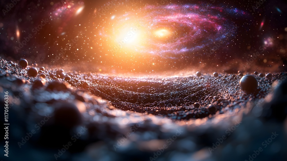 Poster quantum computing simulation depicting the interaction between gravity and dark matter showcasing gr
